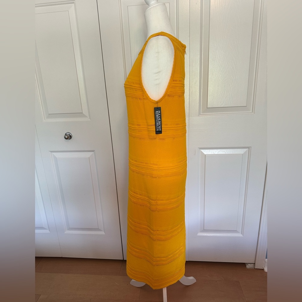 New York & Company Yellow Ribbed Scoop Neck Midi Dress - Picture 3 of 9